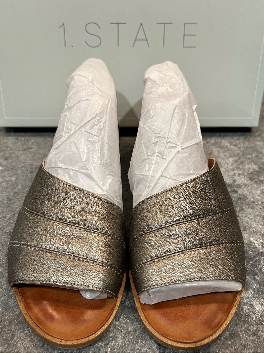 1. State CARLEIGH Metallic Pewter Slide Sandals for Women